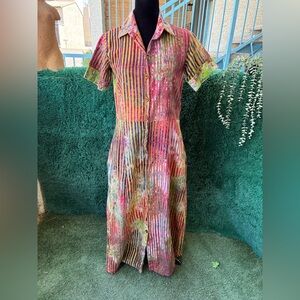 Vintage M Striped Batik Shirt Maxi Dress